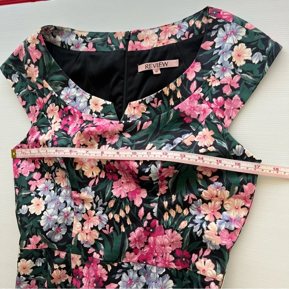 Review Chelsea Flower Dress Fitted Shift Vintage Floral Print Size 10 *no belt* - Picture 14 of 16